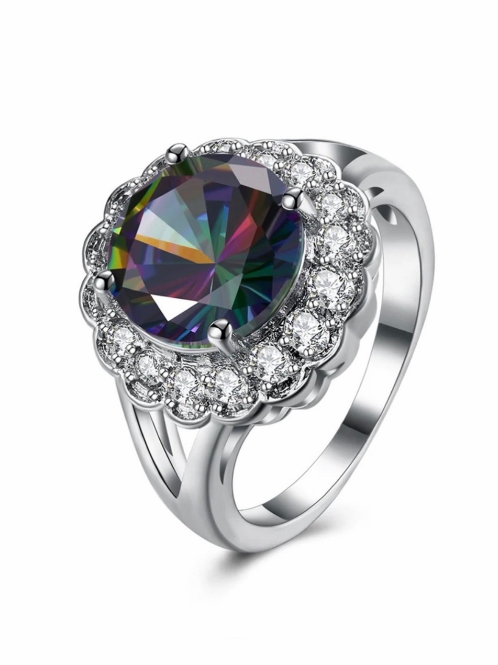 Blossoming Round Mystic Topaz 18k White Rolled Gold Ring